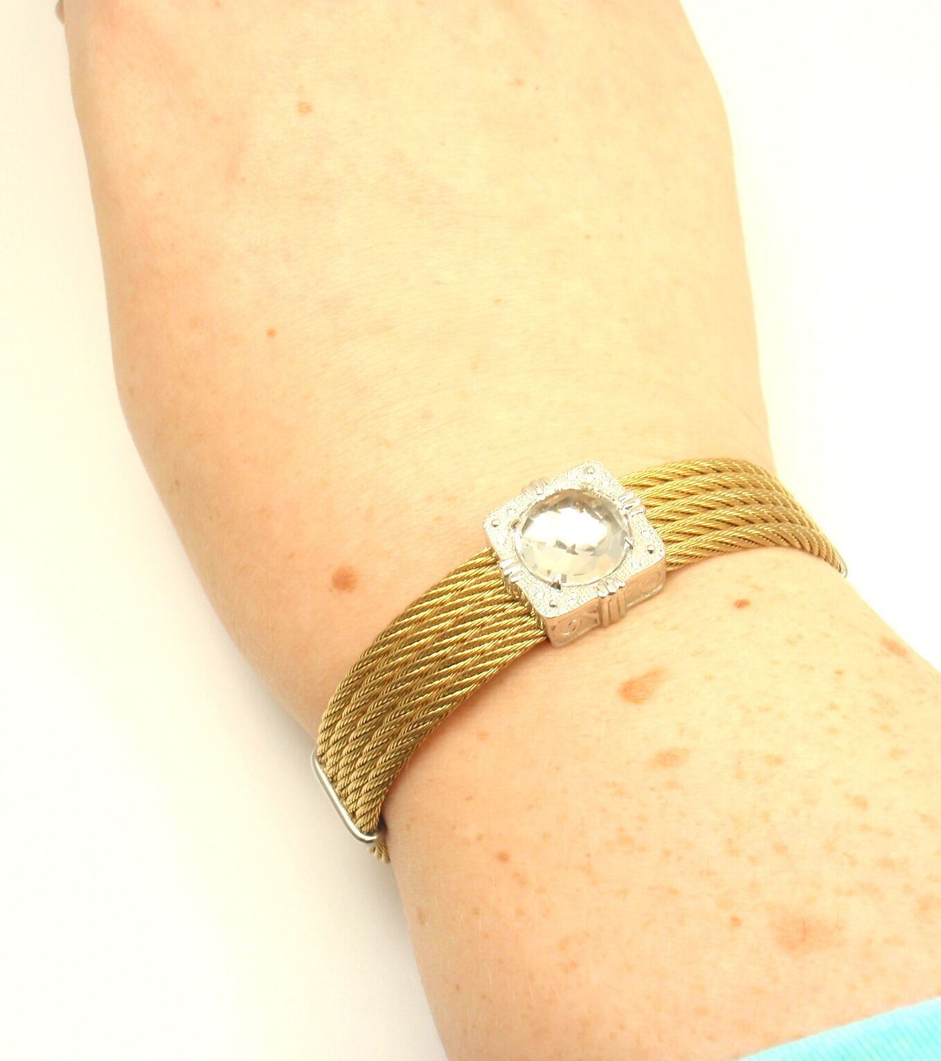 Charriol Jewelry & Watches:Fine Jewelry:Bracelets & Charms AUTHENTIC CHARRIOL 18K GOLD AND STEEL WIRE DIAMOND WHITE TOPAZ CELTIC BRACELET