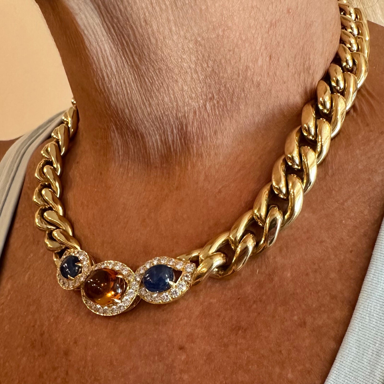 Bvlgari Bulgari 18k Yellow Gold Diamond Citrine Sapphire Link Necklace Paper | Fortrove