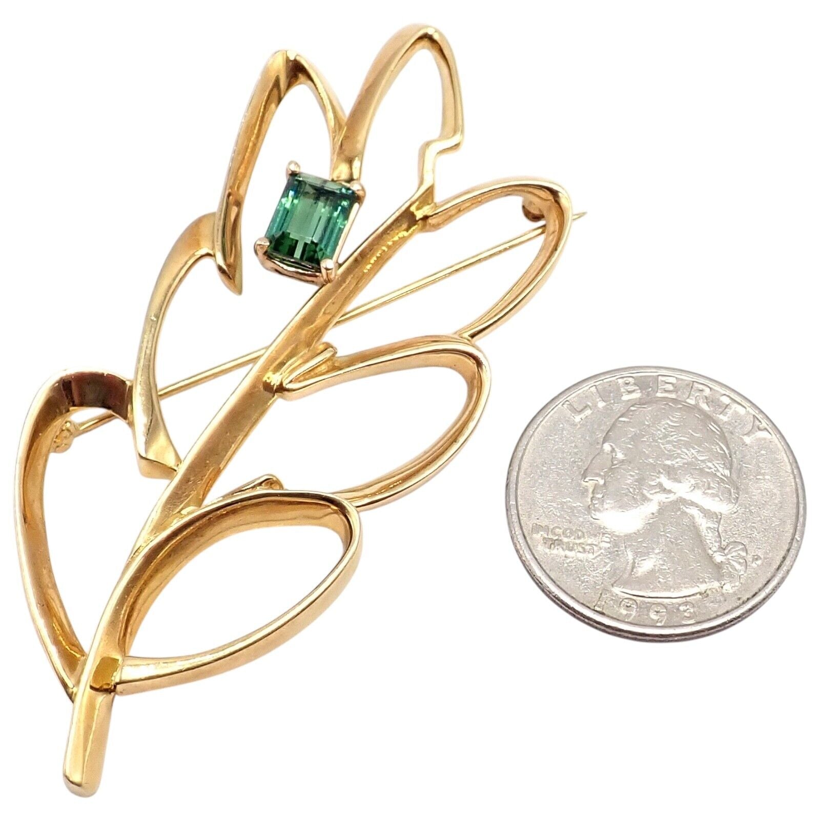 Vintage Tiffany & Co Paloma Picasso 18k Yellow Gold Green Tourmaline Leaf Brooch | Fortrove