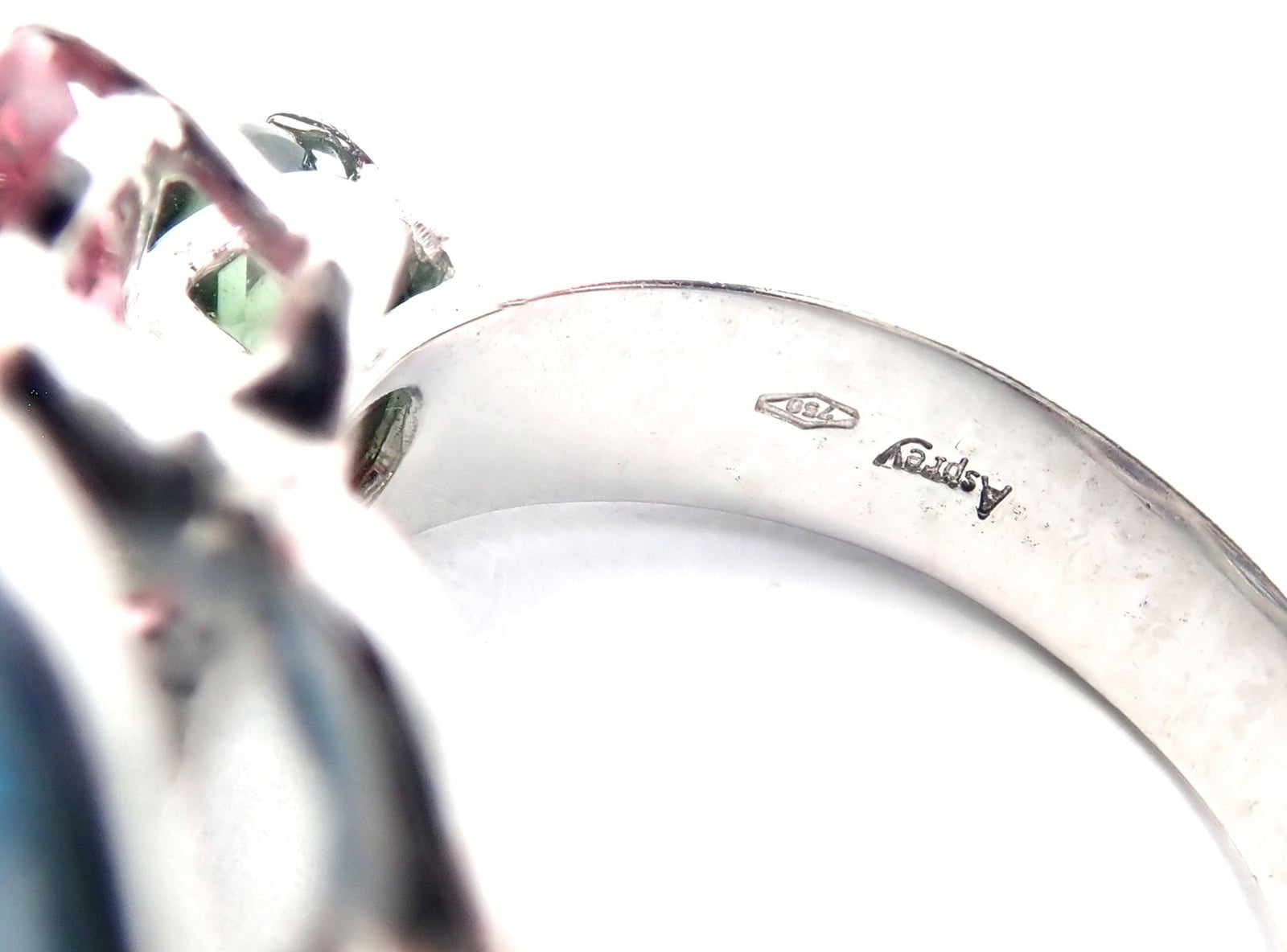 Authentic! Asprey Chaos 18k White Gold Topaz Tourmaline Peridot Amethyst Ring | Fortrove