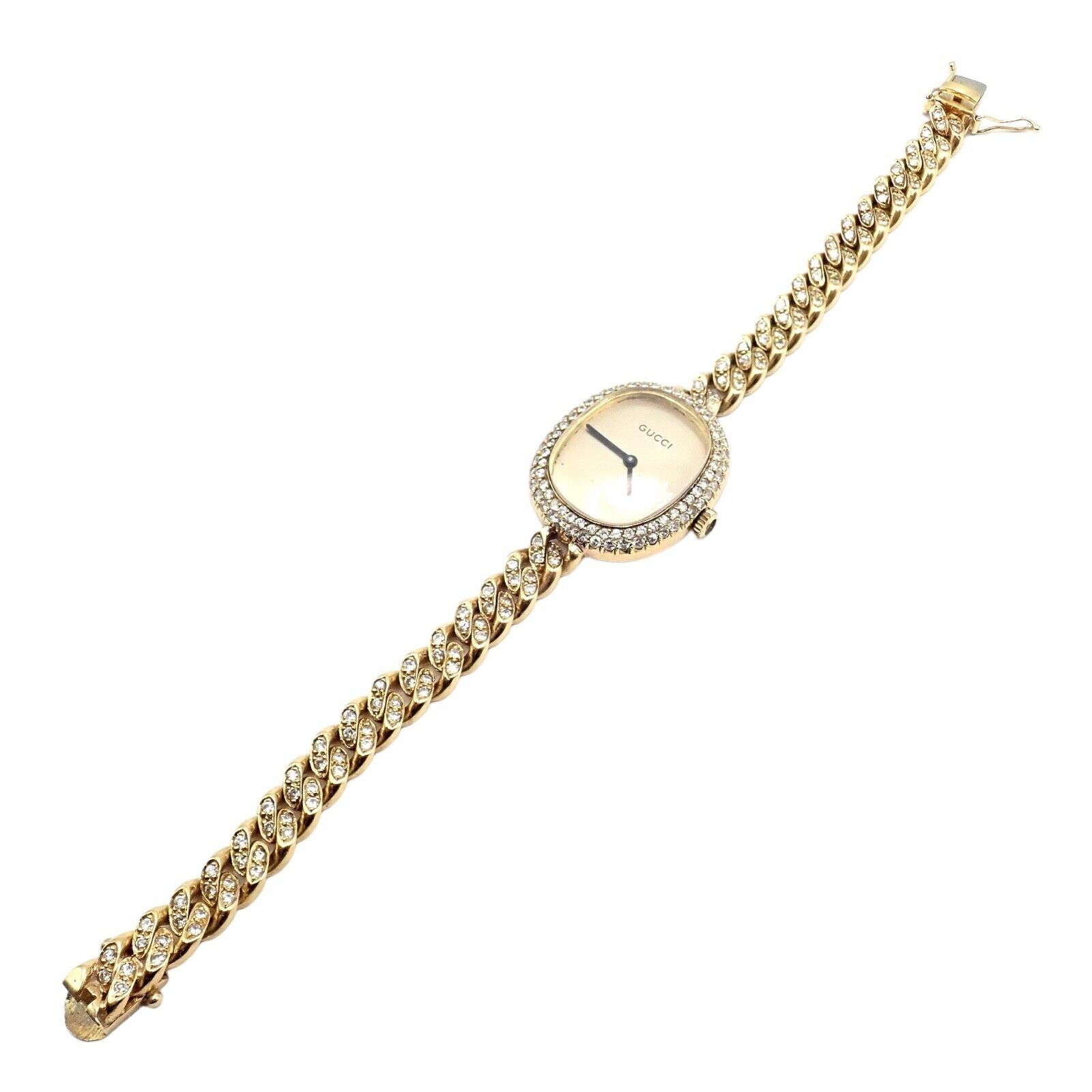 Vintage! Gucci 18k Yellow Gold 3ctw Diamond Manual Wind Ladies Watch | Fortrove