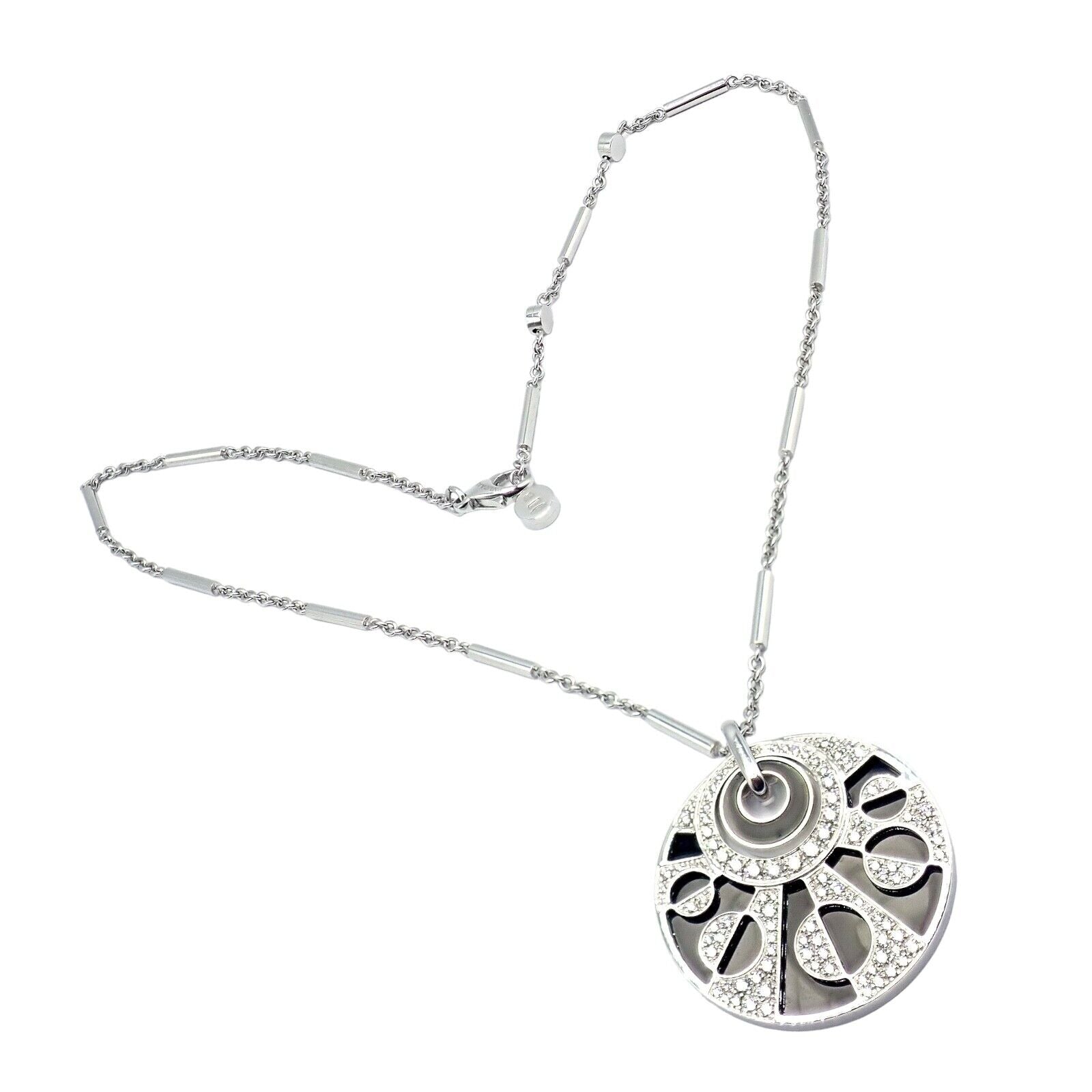 Authentic Bvlgari Bulgari Intarsio 18k White Gold 5ctw Diamond Onyx 18" Necklace | Fortrove