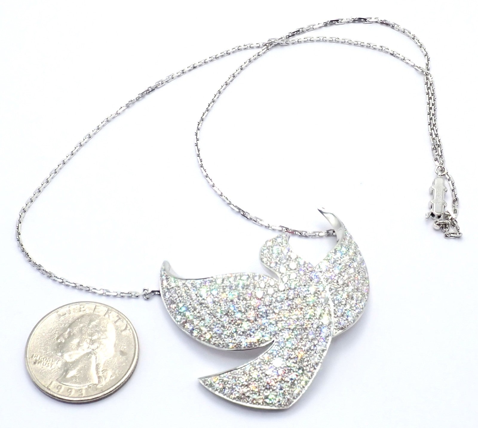 Authentic! Cartier Colombe Dove Of Peace 18k White Gold Diamond Necklace Paper | Fortrove