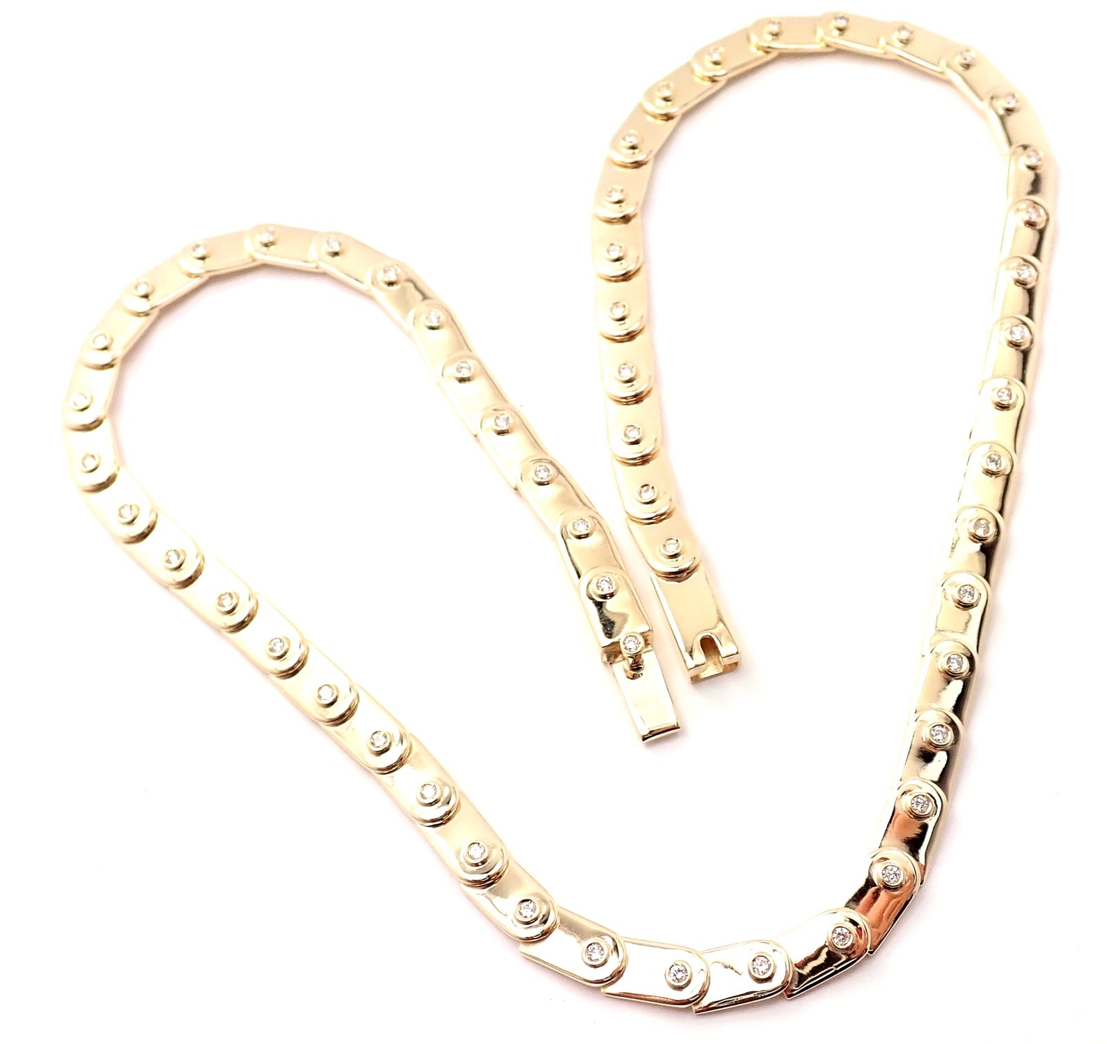 Rare! Authentic Gucci 18k Yellow Gold Diamond Tennis Necklace | Fortrove