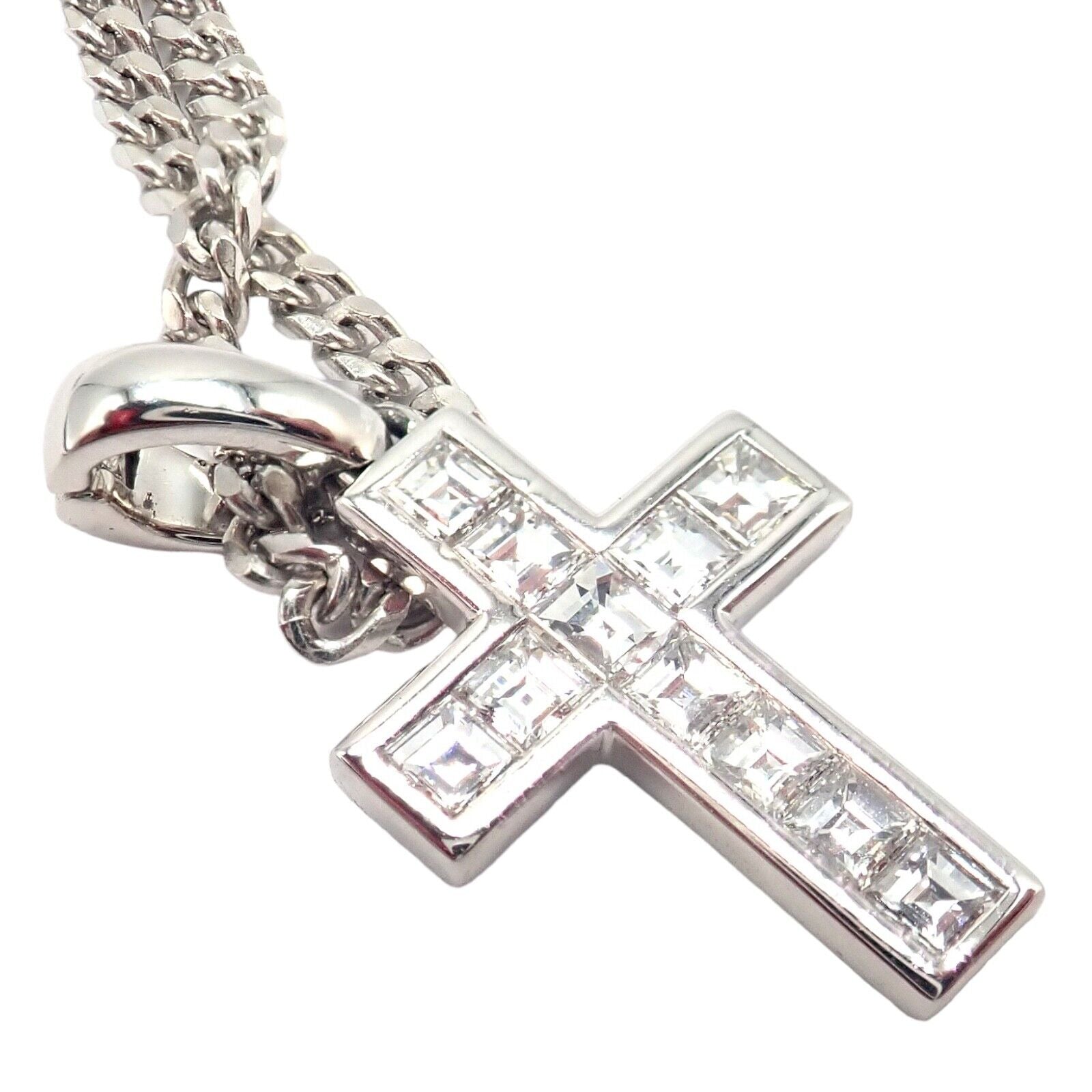 Authentic! Cartier 18k White Gold Diamond Cross Necklace | Fortrove
