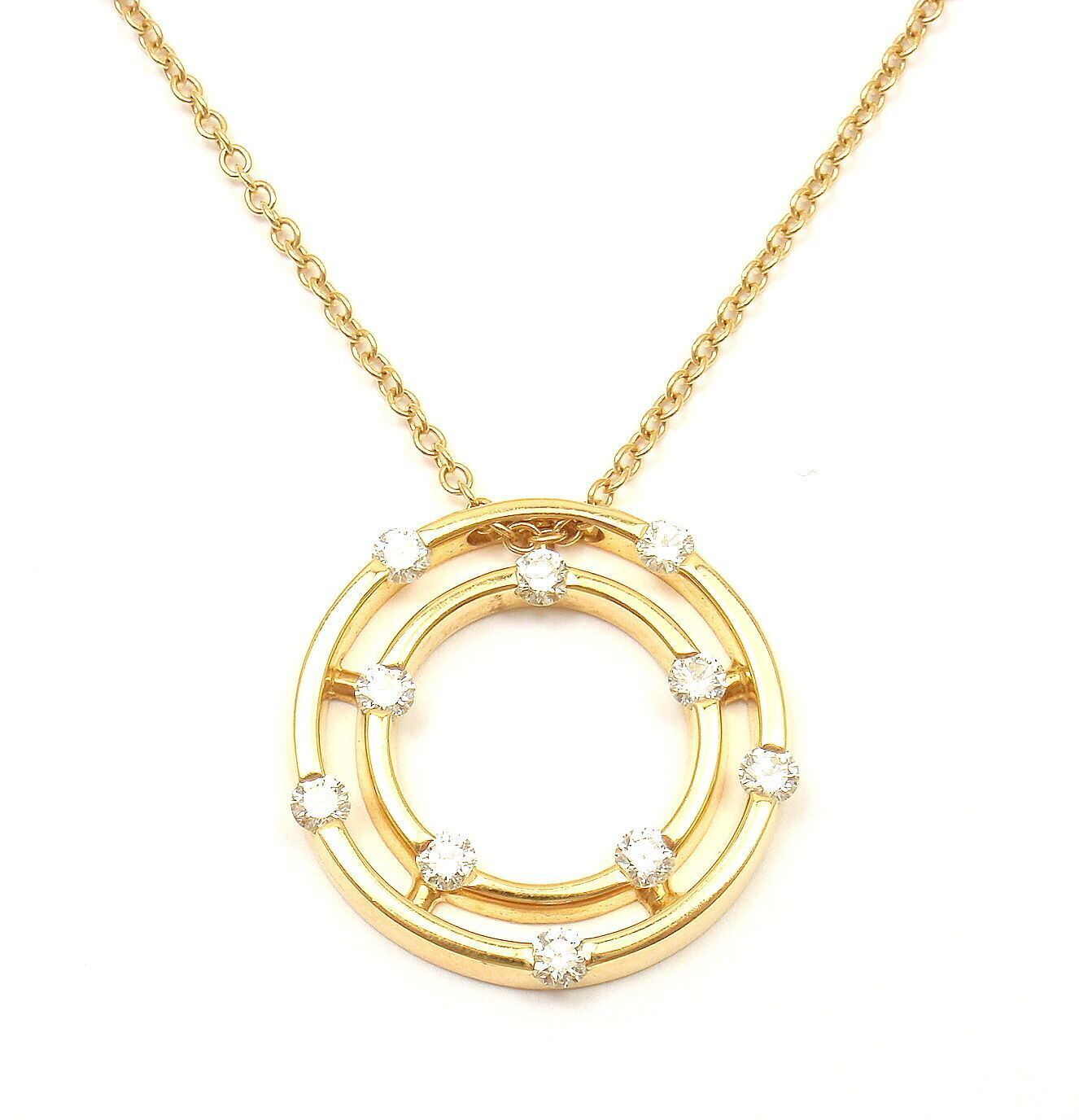 Authentic! Roberto Coin 18k Yellow Gold Double Hoop Diamond Pendant Necklace | Fortrove