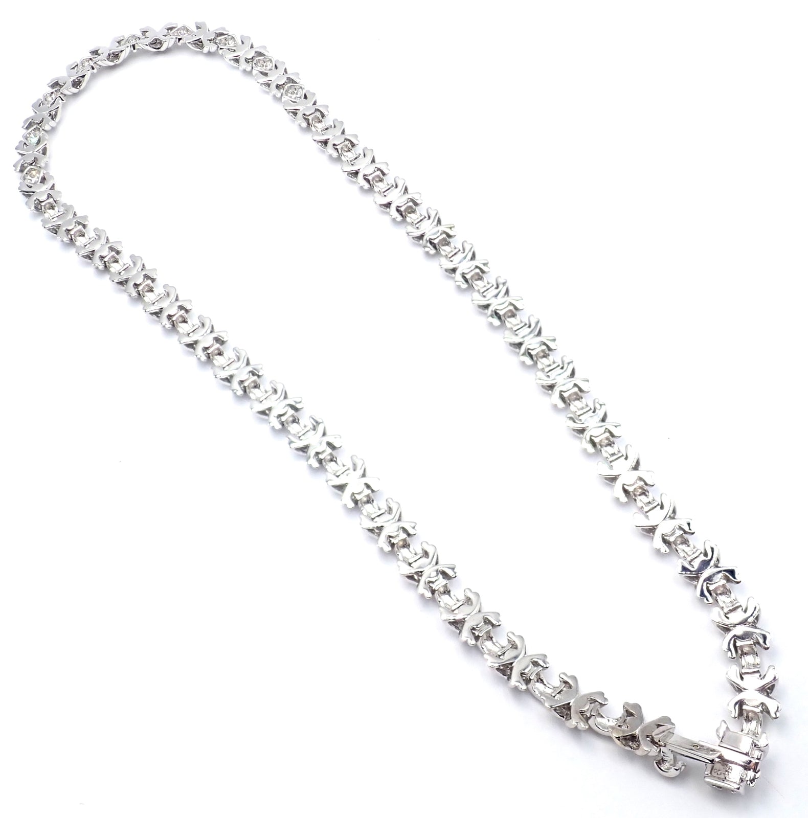 Authentic! Tiffany & Co 18k White Gold Diamond Cluster Signature X Link Necklace | Fortrove
