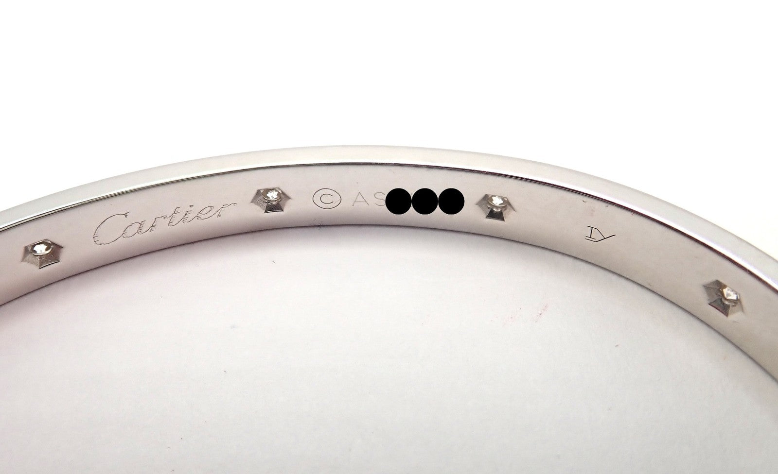 Authentic! Cartier Love 18k White Gold 10 Diamond Bangle Bracelet Size 18 Paper | Fortrove