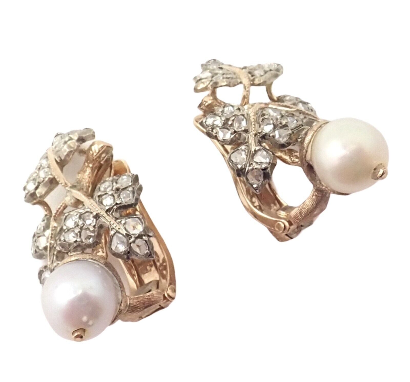 Authentic! Gianmaria Buccellati 18k Yellow Gold Pearl Rosecut Diamonds Earrings | Fortrove