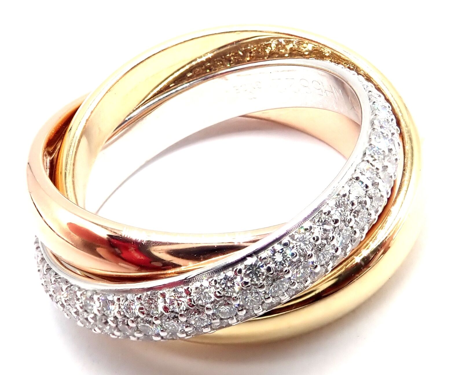 Cartier Trinity Classic Diamond 18k White Yellow Rose Gold Band Ring 6.75 Paper | Fortrove