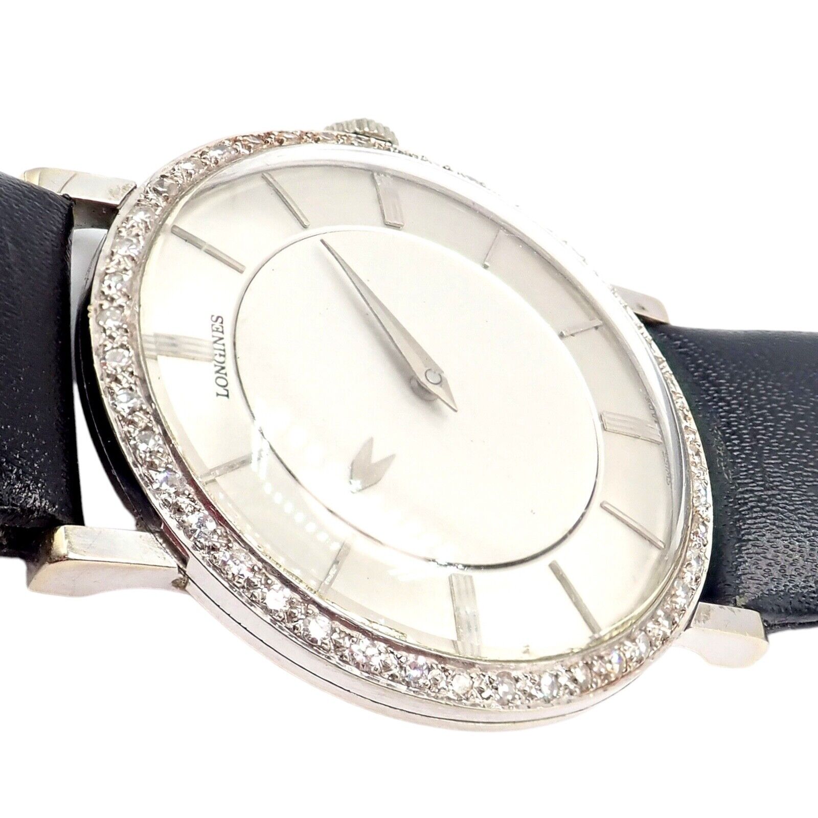 Vintage Longines 18k White Gold Diamond Bezel Manual Wind Mystery Dial Watch | Fortrove