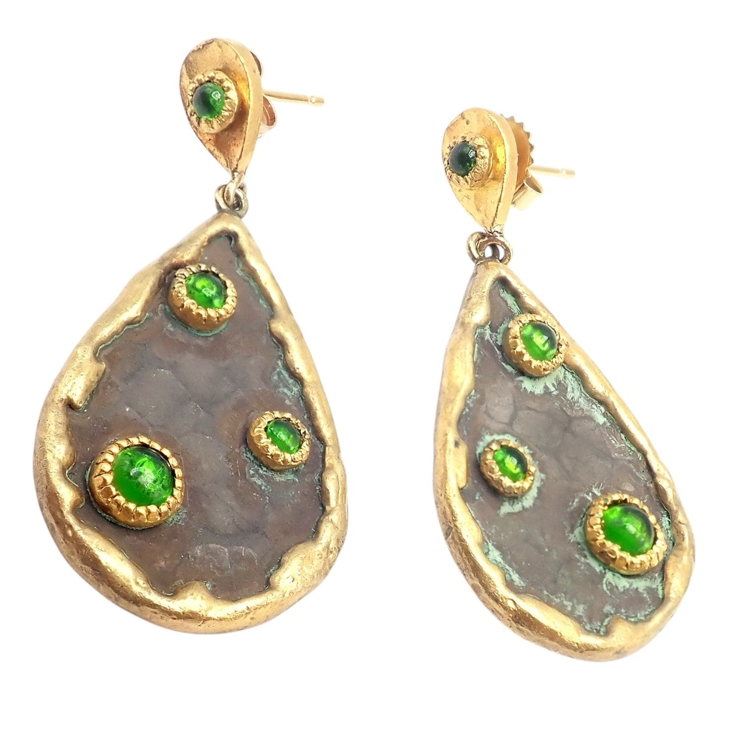 Rare! Victor Velyan 24k Yellow Gold + Silver Green Tourmaline Earrings | Fortrove