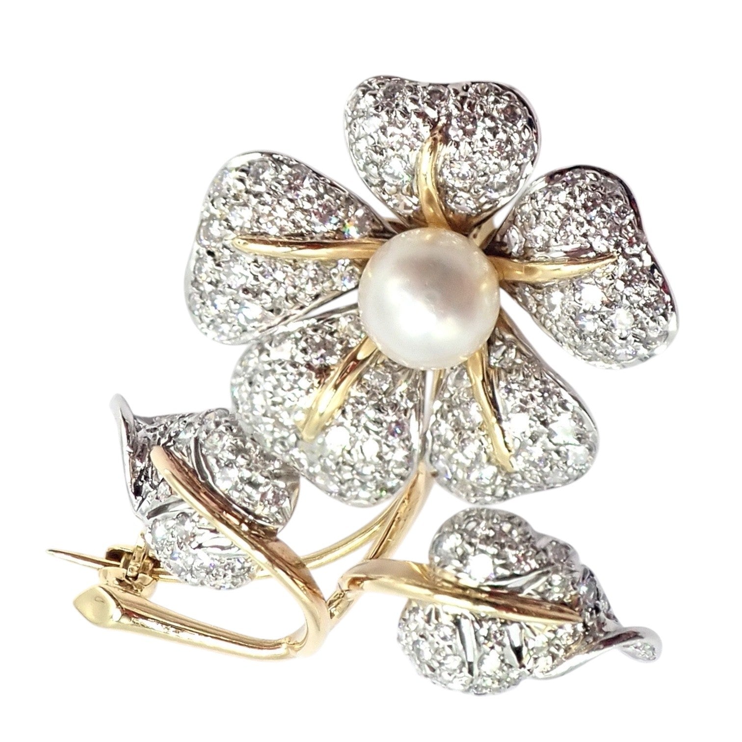 Vintage! Tiffany & Co 18k Yellow Gold Platinum Diamond Pearl Pin Brooch | Fortrove