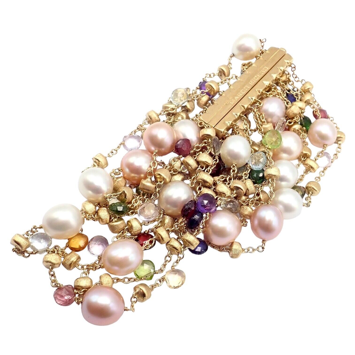 Marco Bicego 18k Yellow Gold Ten Stand Pearl Multicolor Stones Paradise Bracelet | Fortrove