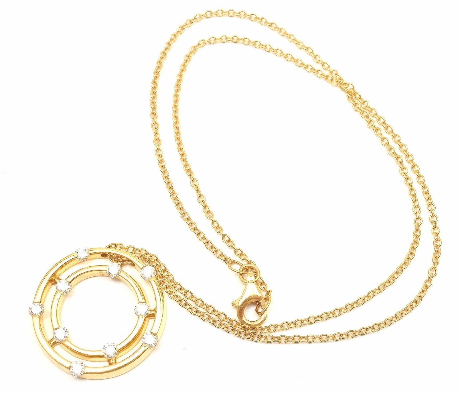 Authentic! Roberto Coin 18k Yellow Gold Double Hoop Diamond Pendant Necklace | Fortrove