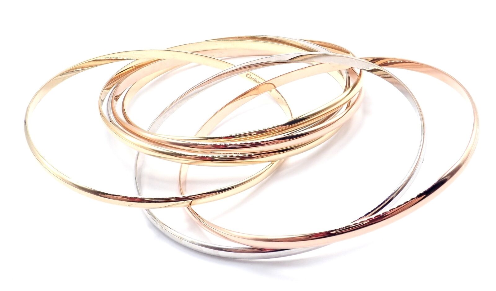 Authentic! Vintage Cartier 18k Tricolor Gold 7 Band Trinity Bangle Bracelet | Fortrove