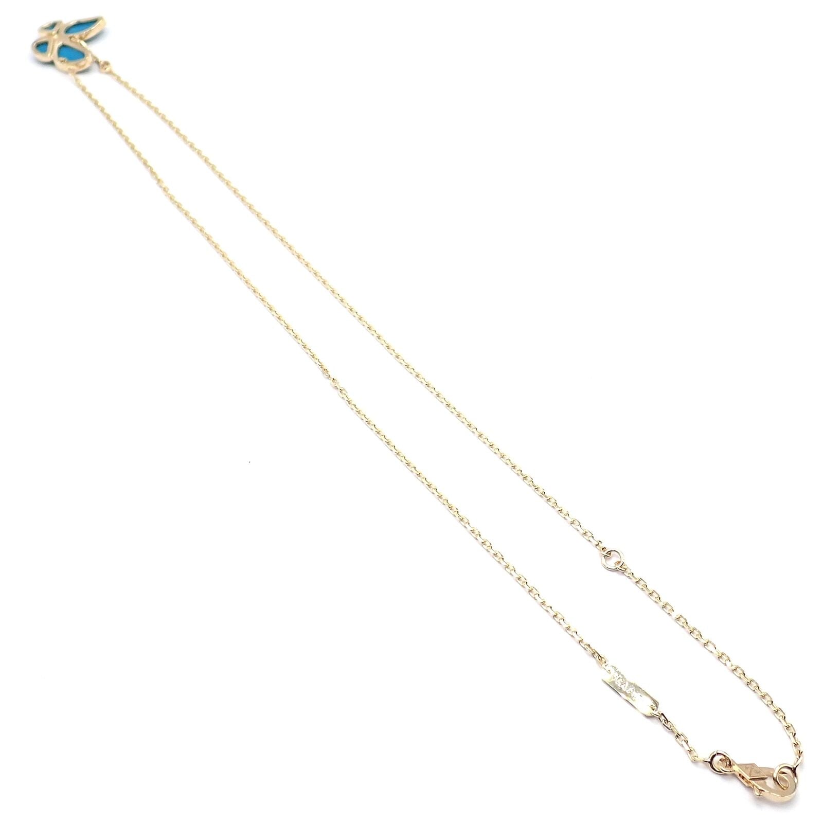 Van Cleef & Arpels 18k Gold Diamond Turquoise Butterfly Pendant Necklace Cert. | Fortrove