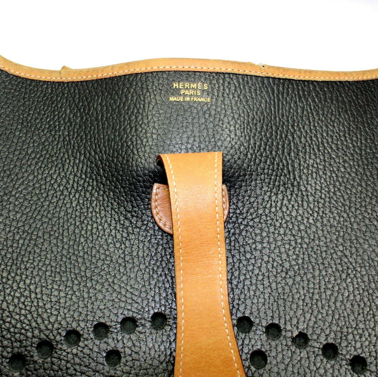Hermes Clothing, Shoes & Accessories:Women:Women's Bags & Handbags Authentic! Hermes Evelyne Black + Brown Trim Leather GM Handbag Purse