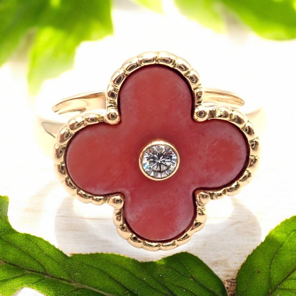 Van Cleef & Arpels Jewelry & Watches:Fine Jewelry:Rings Authentic! Van Cleef & Arpels Alhambra 18k Yellow Gold Coral Diamond Ring Paper