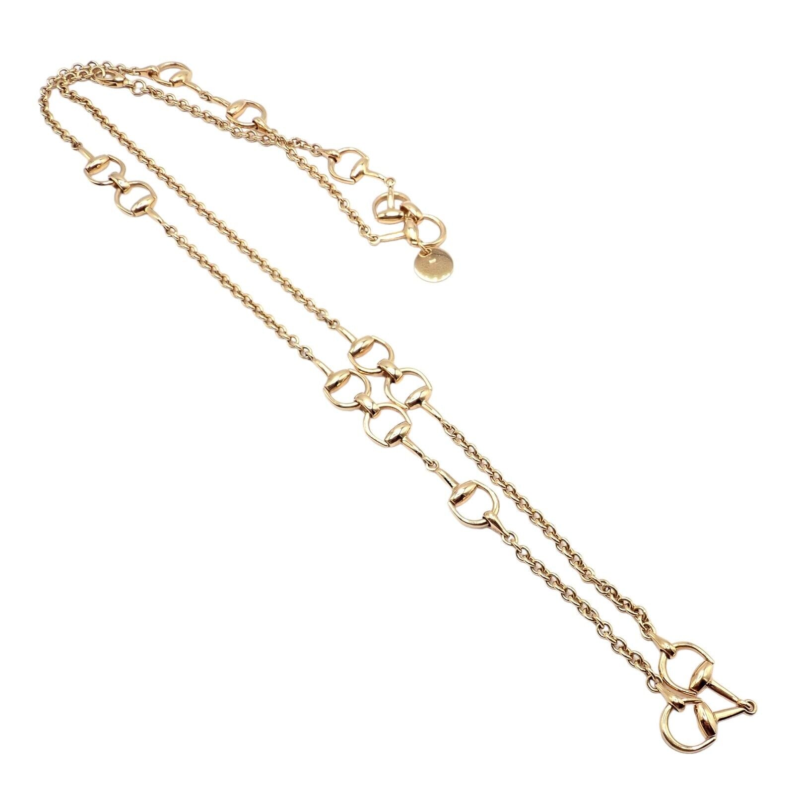 Rare! Authentic Gucci 18k Yellow Gold Horsebit 34.5" Long Chain Sautoir Necklace | Fortrove
