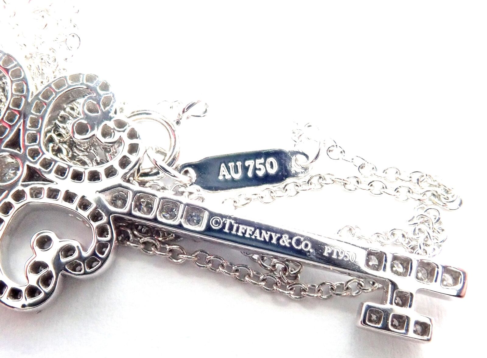 Tiffany & Co Platinum & 18k White Gold Enchant Quatra Heart Key Pendant Necklace | Fortrove