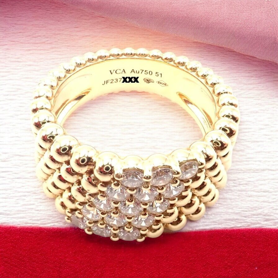Van Cleef & Arpels 18k Yellow Gold Perlee Diamond 5 Row Band Ring Size 5.75 Cert | Fortrove