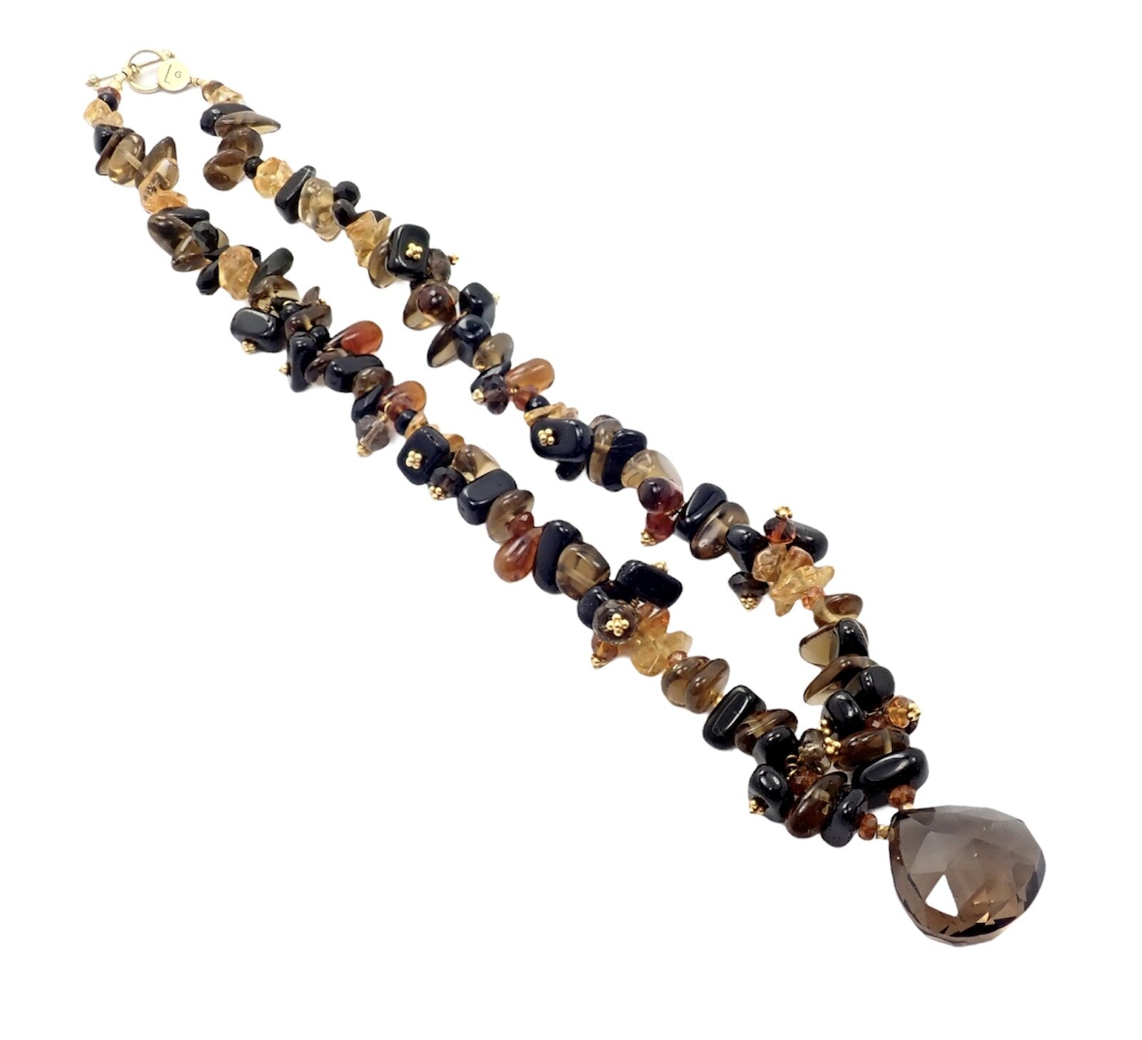 Laura Gibson Jewelry & Watches:Fine Jewelry:Necklaces & Pendants Laura Gibson 18k Yellow Gold Briolette Smokey Topaz Onyx Bead Large Necklace