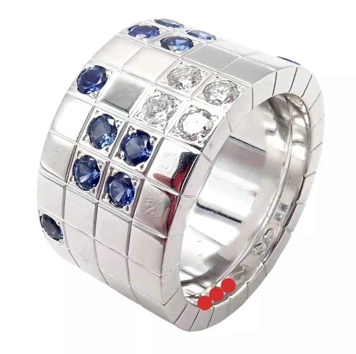 Cartier 18k White Gold Lanieres Diamond Blue Sapphire Wide Band Ring 53 6.5 | Fortrove