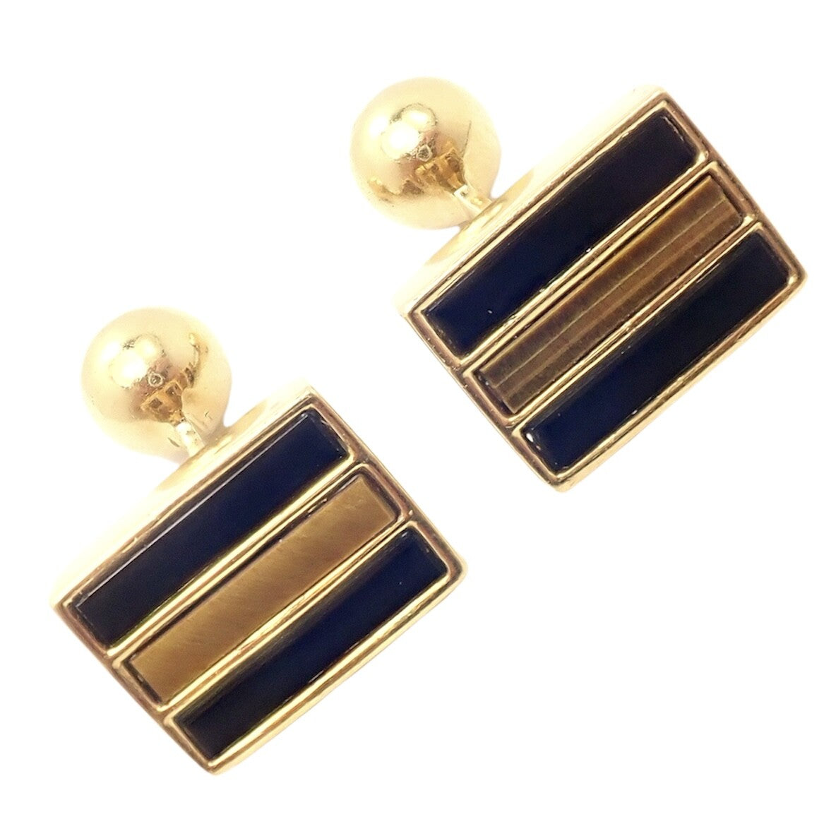 Rare Vintage Tiffany & Co. 18k Yellow Gold Classic Onyx Tiger Eye Cufflinks | Fortrove