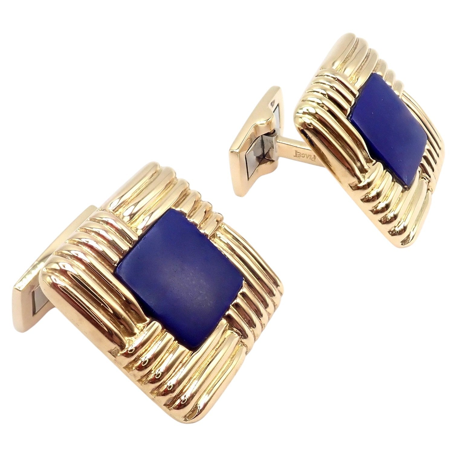 Piaget 18k Yellow Gold Large Lapis Lazuli Rope Square Gold Cufflinks | Fortrove