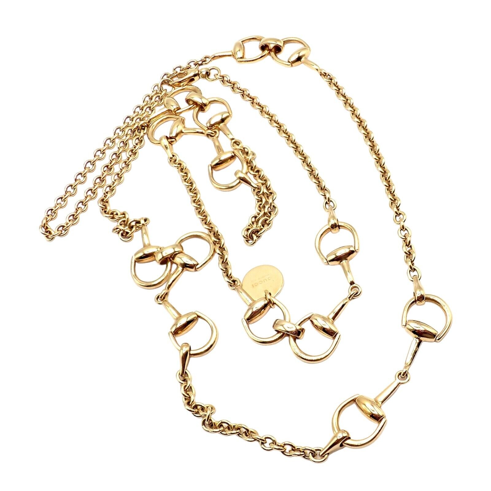 Rare! Authentic Gucci 18k Yellow Gold Horsebit 34.5" Long Chain Sautoir Necklace | Fortrove
