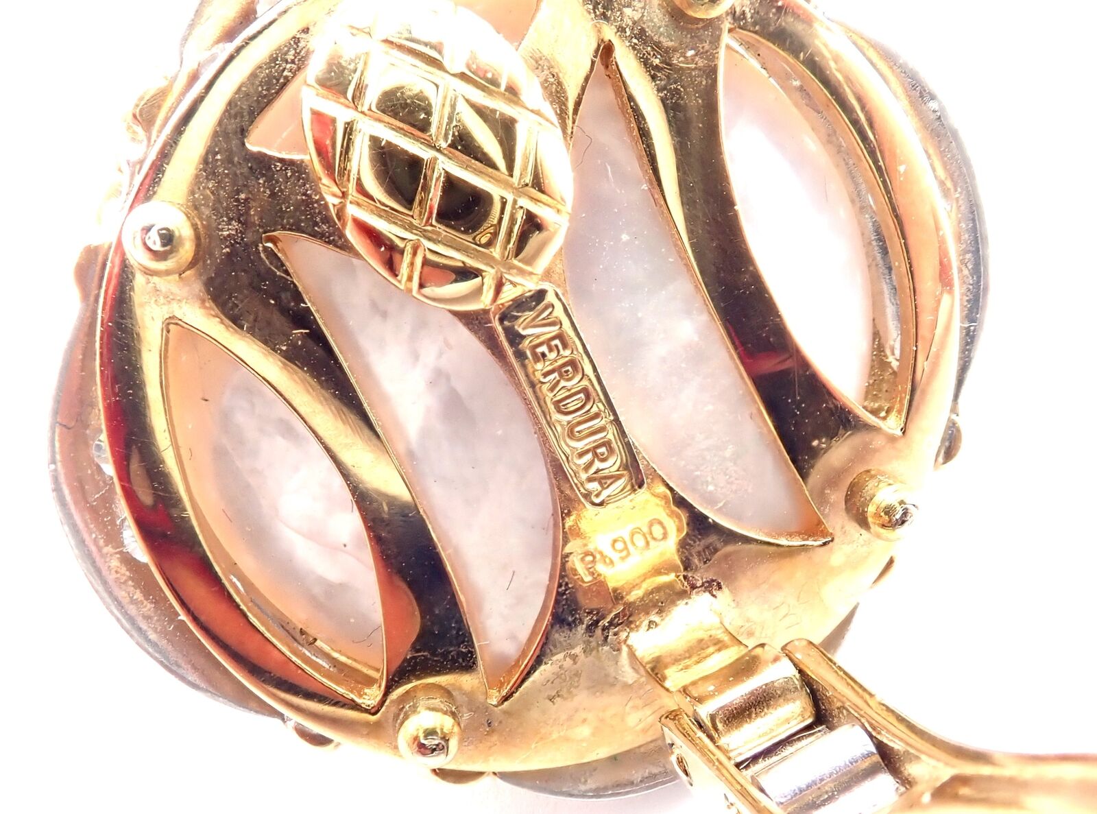 Authentic! Vintage Verdura 18k Yellow Gold Mabe Pearl Diamond Large Earrings | Fortrove