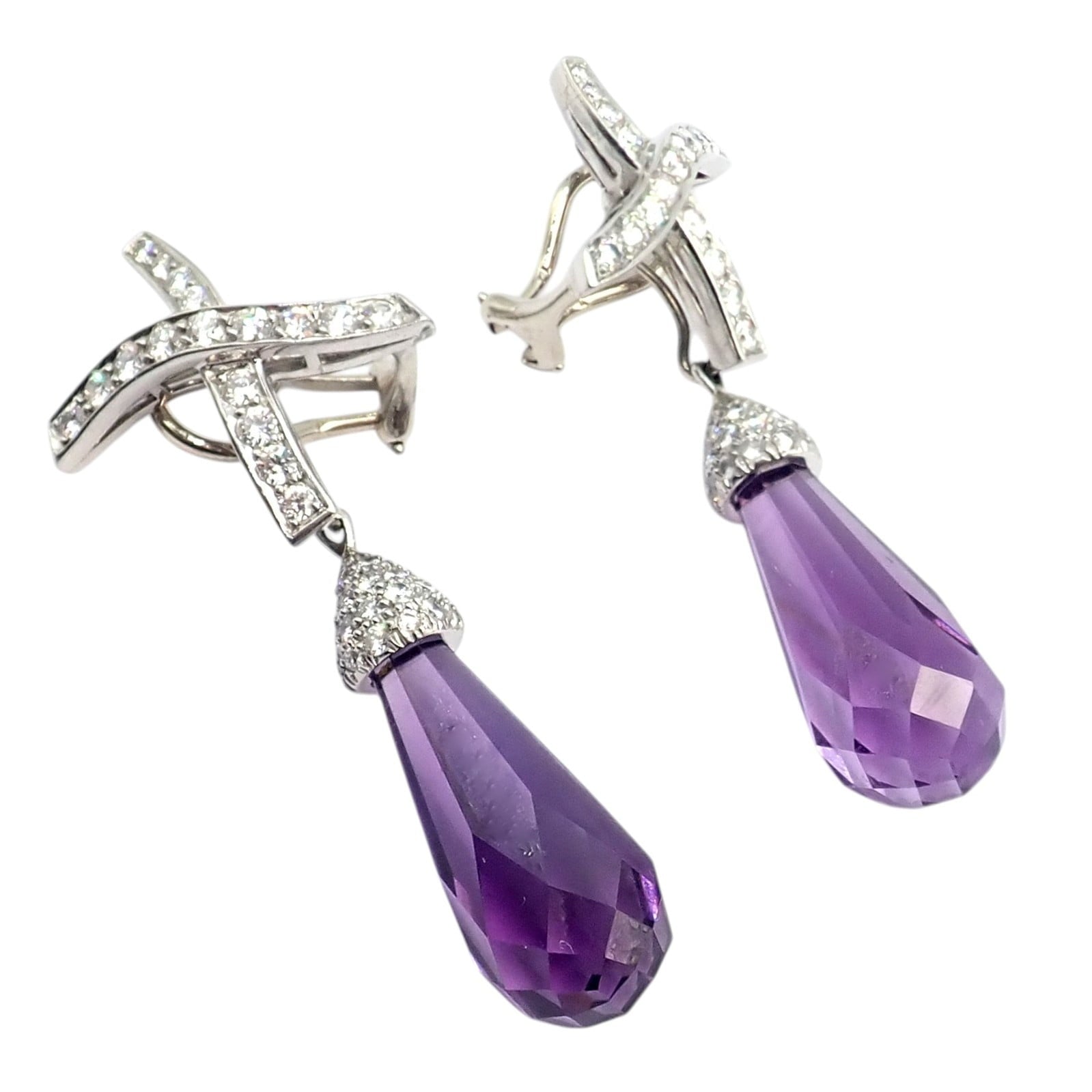 Paloma Picasso for Tiffany & Co. Jewelry & Watches:Fine Jewelry:Earrings Tiffany & Co Picasso Platinum X Drop Diamond Amethyst Night + Day Earrings 1985