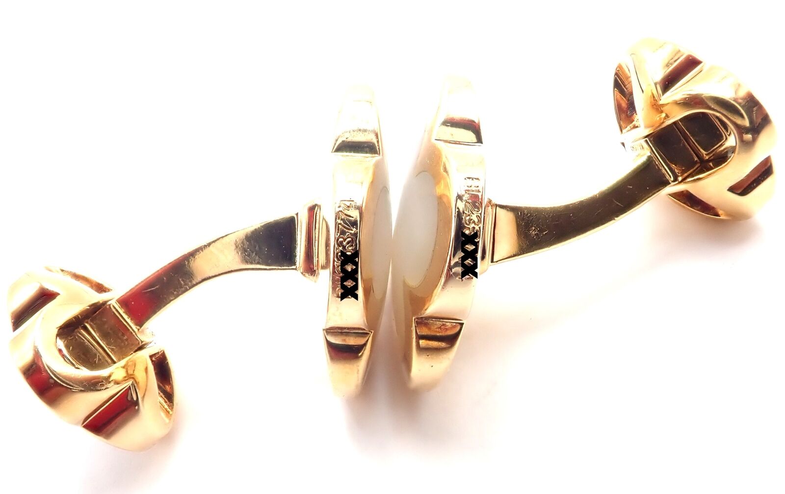 Van Cleef & Arpels 18k Yellow Gold Pure Alhambra Mother Of Pearl Cufflinks Cert. | Fortrove