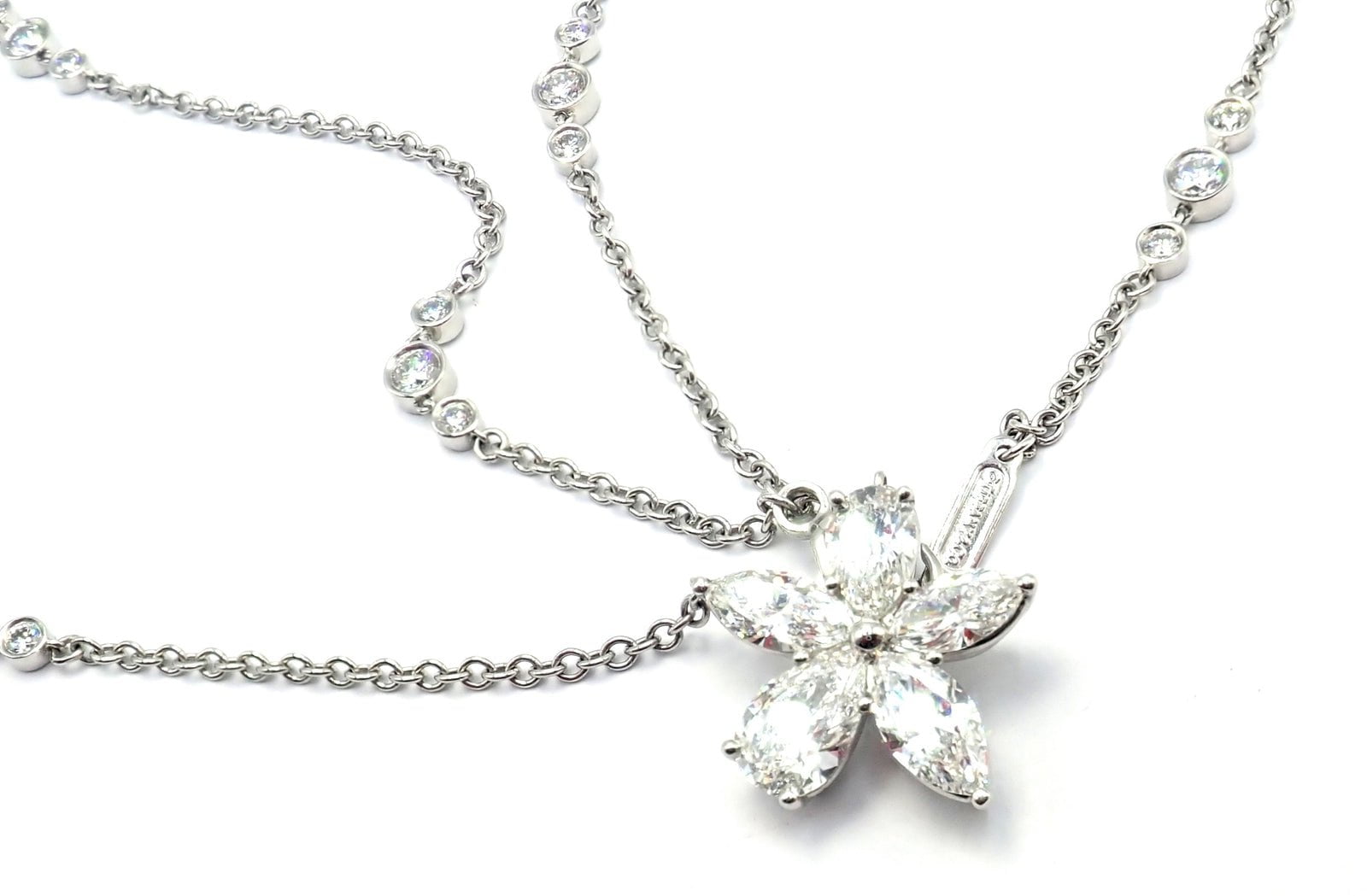 Authentic! Tiffany & Co Victoria Platinum Diamond Mixed Cluster Pendant Necklace | Fortrove