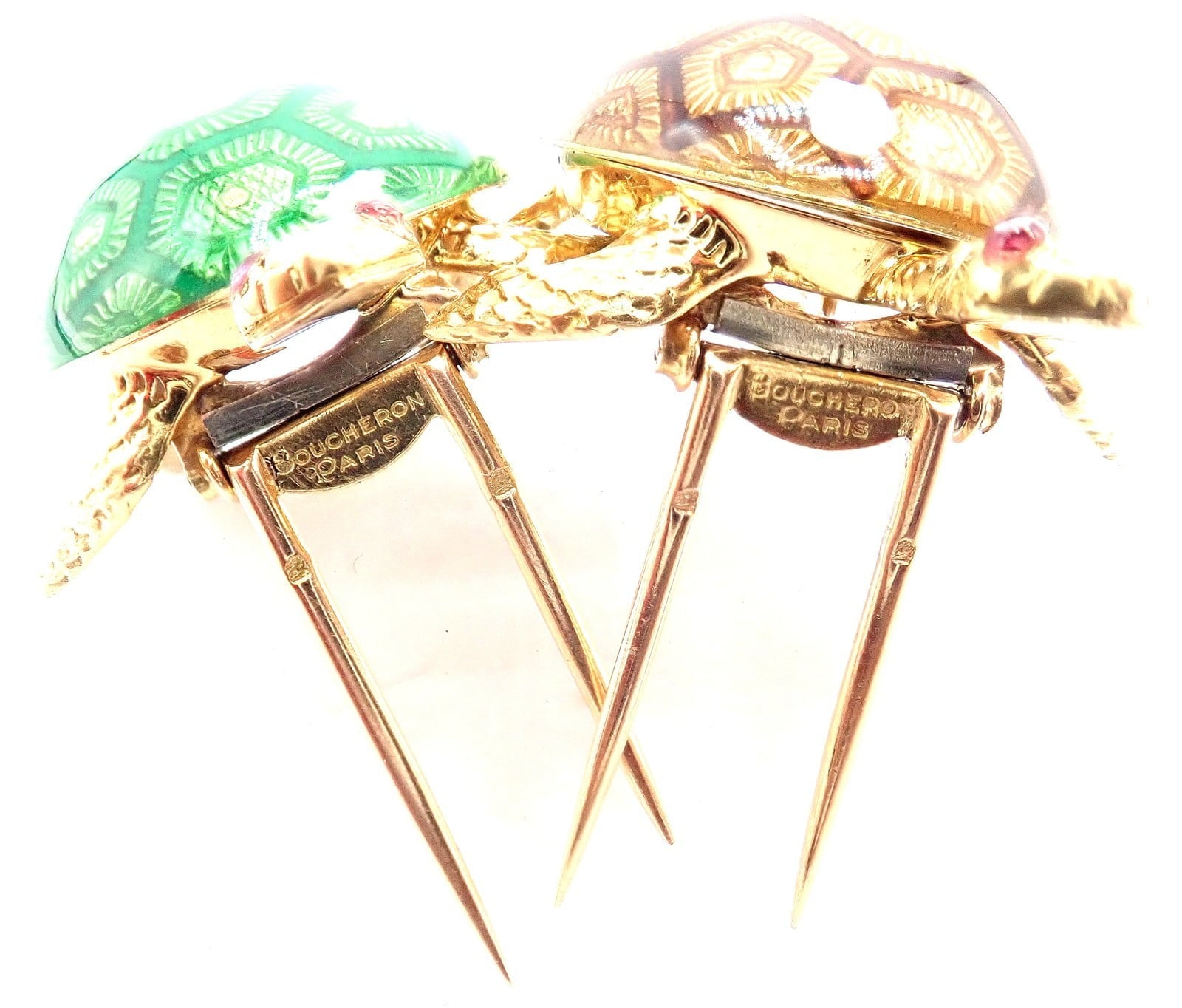 Boucheron Jewelry & Watches:Fine Jewelry:Brooches & Pins Vintage! Boucheron France 18k Yellow Gold Enamel Set Of Two Turtle Brooches