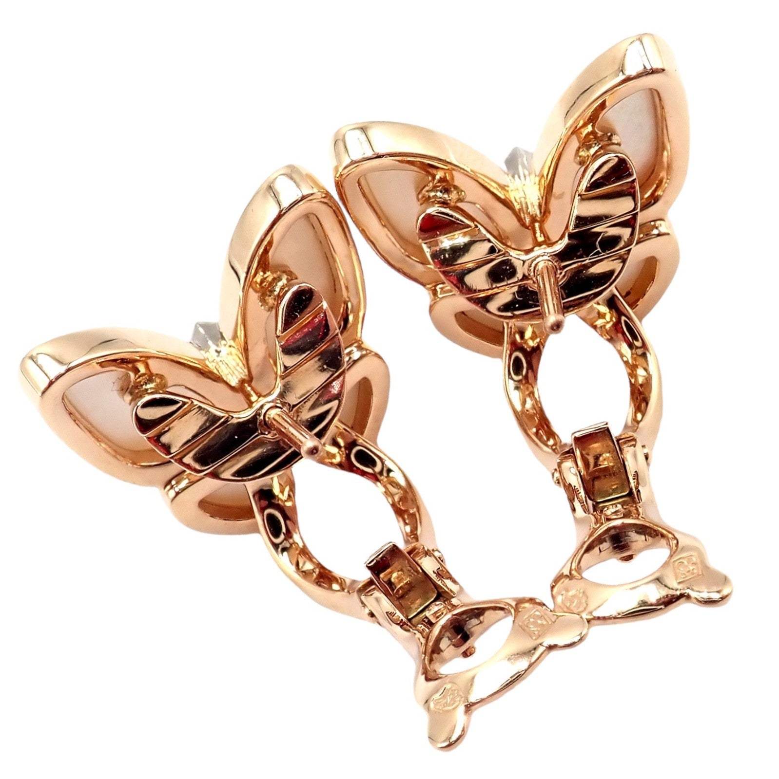 Van Cleef & Arpels 18k Rose Gold Diamond MoP Two Butterfly Earrings Cert | Fortrove