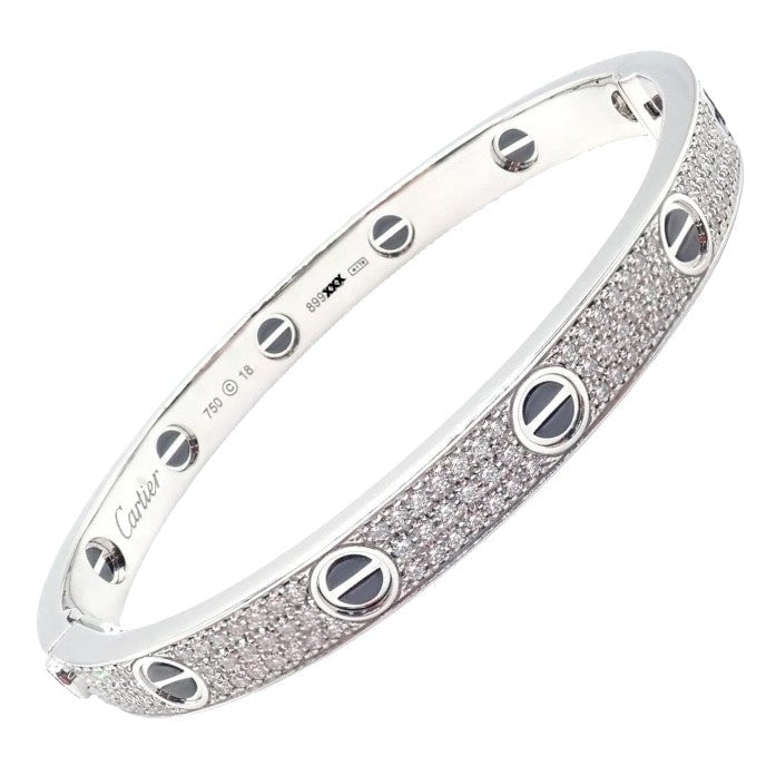Cartier Jewelry & Watches:Fine Jewelry:Bracelets & Charms Authentic! Cartier Love 18k White Gold Diamond Pave Ceramic Bracelet Sz 18 Paper
