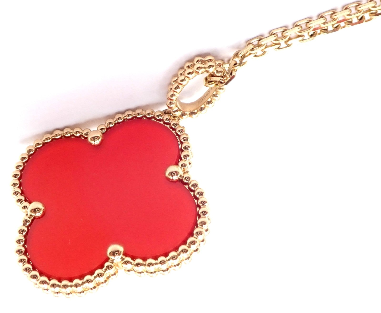 Van Cleef & Arpels Jewelry & Watches:Fine Jewelry:Necklaces & Pendants Van Cleef & Arpels 18k Gold Magic Alhambra Carnelian Motif Long Necklace Cert