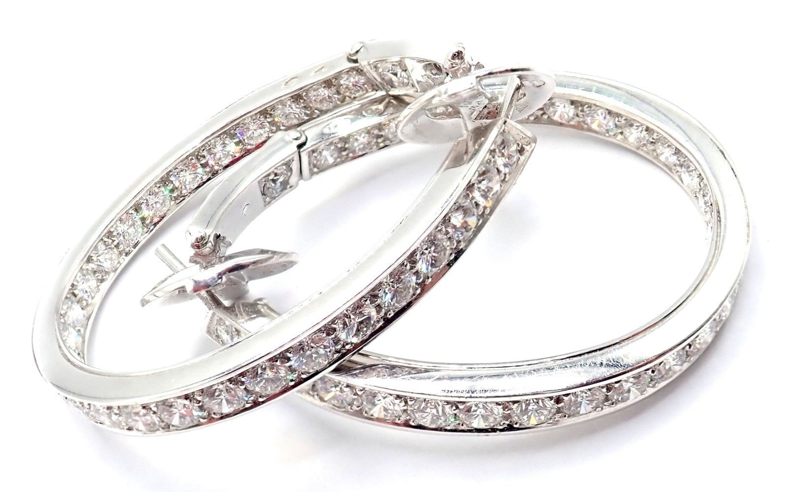 Authentic! Van Cleef & Arpels 18k White Gold Diamond Large Hoop Earrings | Fortrove