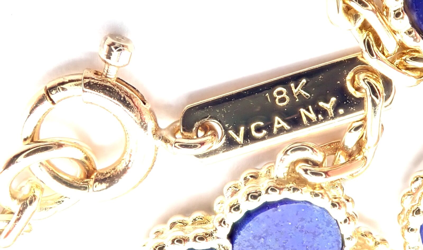 Authentic! Van Cleef & Arpels 18k Gold 5 Motif Alhambra Lapis Bracelet Paper | Fortrove