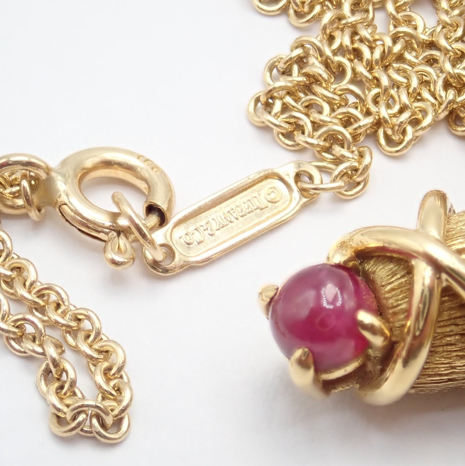 Tiffany & Co Schlumberger 18k Yellow Gold Ruby Diamond Cross 24" Chain Necklace | Fortrove