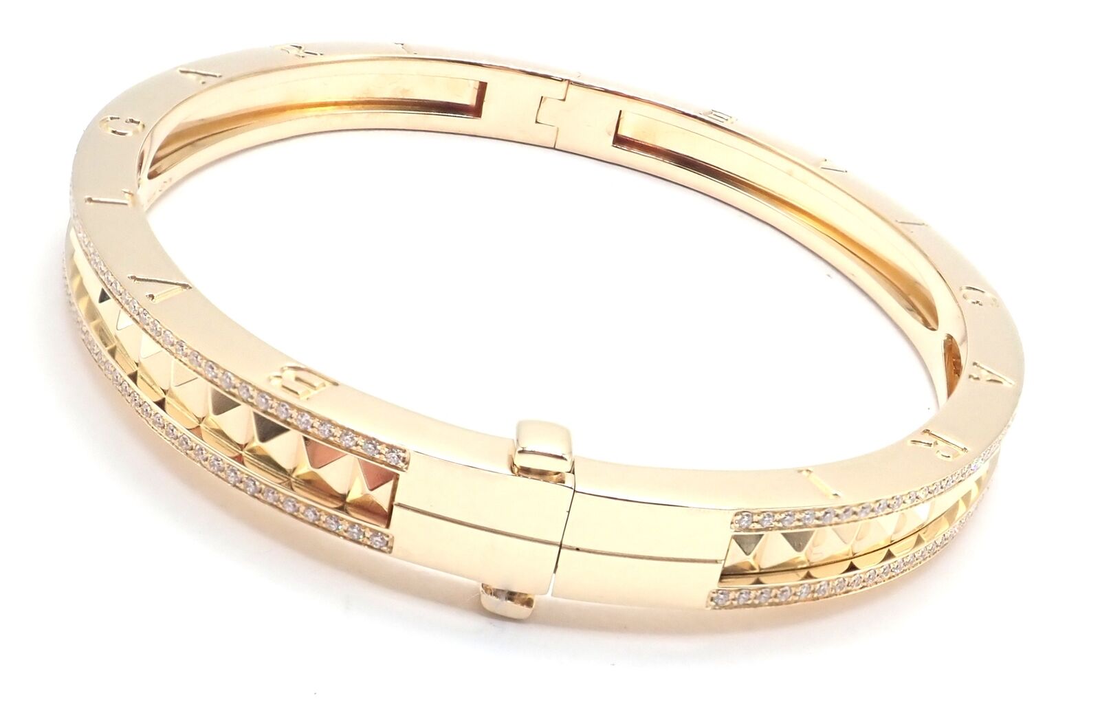 Authentic! Bulgari Bvlgari B.Zero1 Rock 18k Yellow Gold Diamond Bangle Bracelet | Fortrove