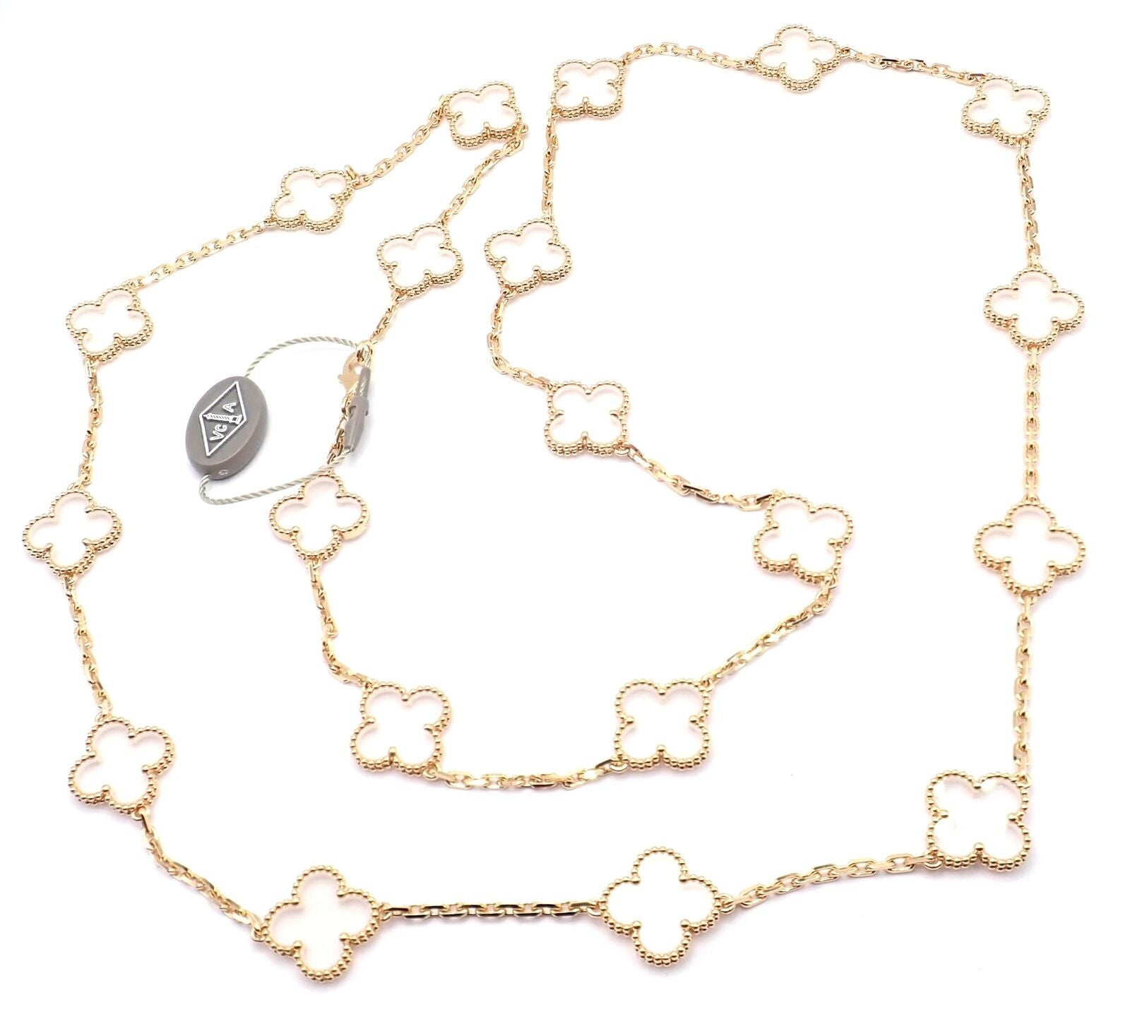 Van Cleef & Arpels 18k Yellow Gold 20 Motif Alhambra Rock Crystal Necklace Cert | Fortrove