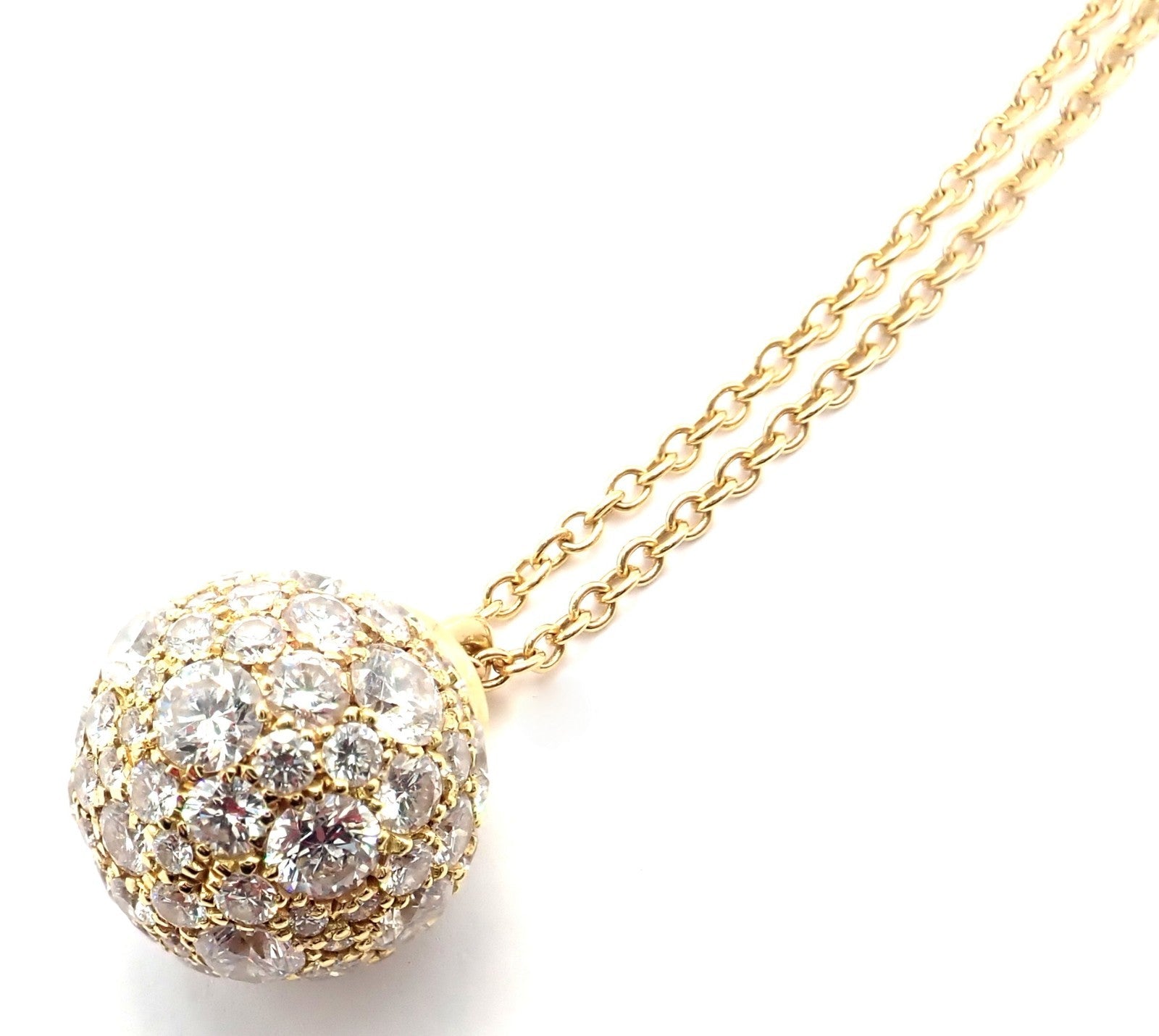 Authentic! Tiffany & Co 18k Yellow Gold Hardware Diamond Ball Pendant Necklace | Fortrove