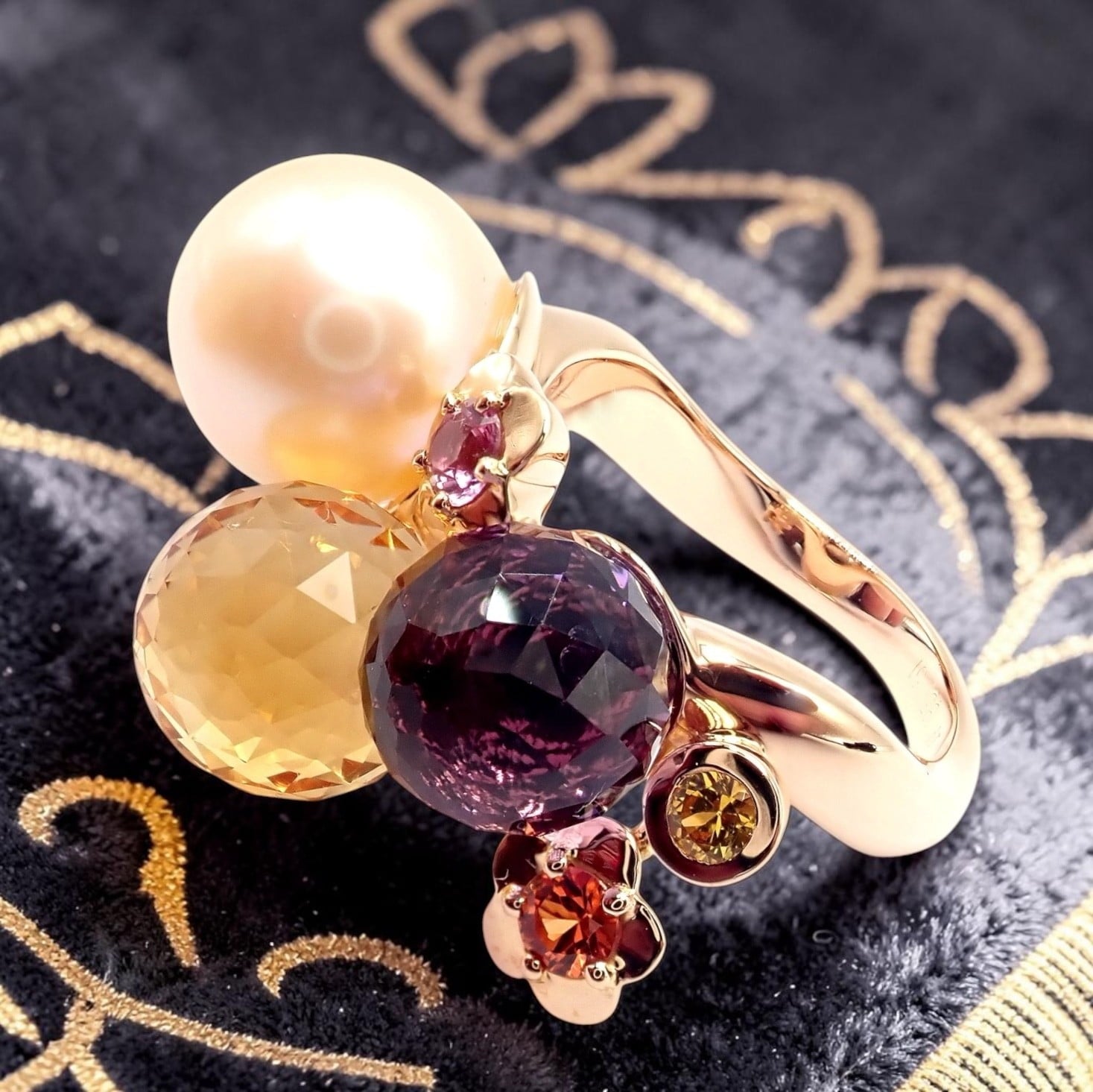 CHANEL Jewelry & Watches:Fine Jewelry:Rings Chanel Mademoiselle 18k Rose Gold Diamond Amethyst Citrine Ring sz 5.75