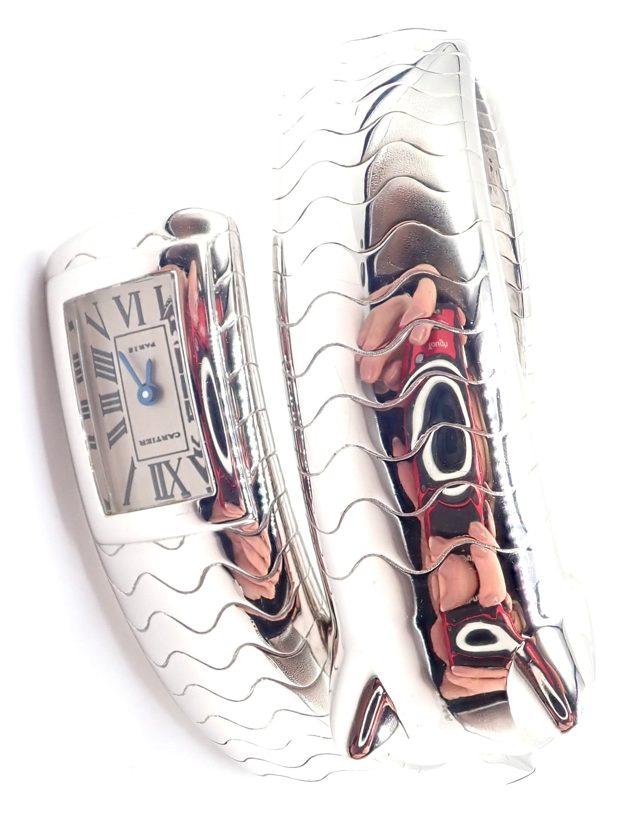 Cartier Jewelry & Watches:Watches, Parts & Accessories:Watches:Wristwatches Cartier Panther Panthere 18k White Gold Lakarda Bangle Bracelet Watch Paper