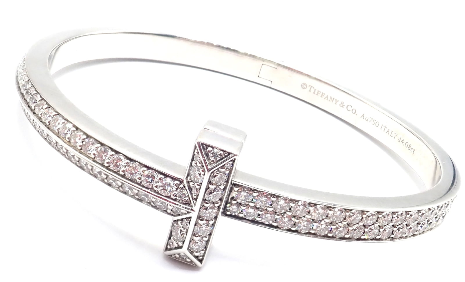 Tiffany & Co. Jewelry & Watches:Fine Jewelry:Bracelets & Charms Authentic! Tiffany & Co 18k White Gold Diamond T1 Wide Hinged Bangle Bracelet