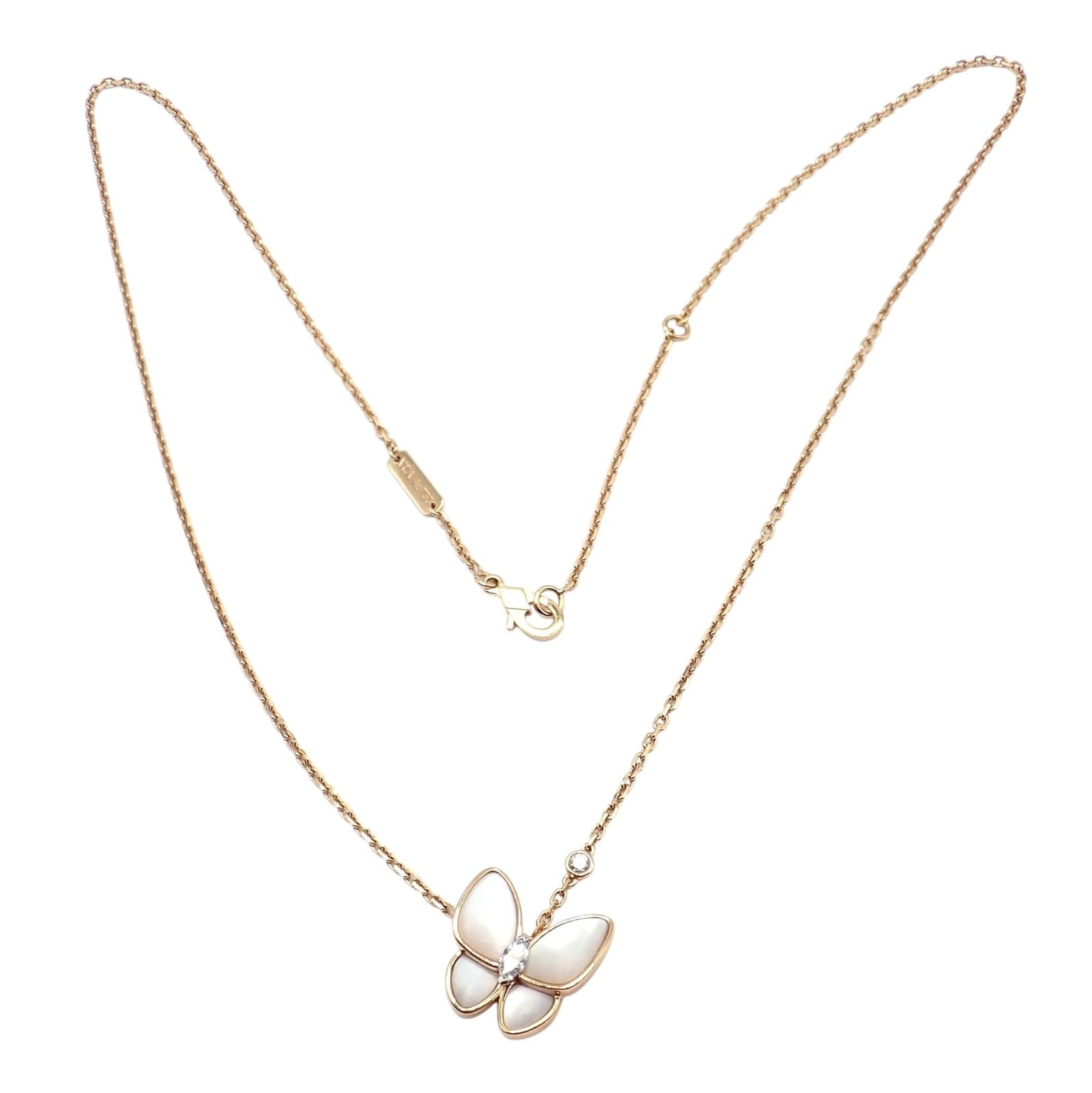 Van Cleef & Arpels Jewelry & Watches:Fine Jewelry:Necklaces & Pendants Van Cleef & Arpels 18k Rose Gold Diamond MoP Two Butterfly Pendant Necklace Cert