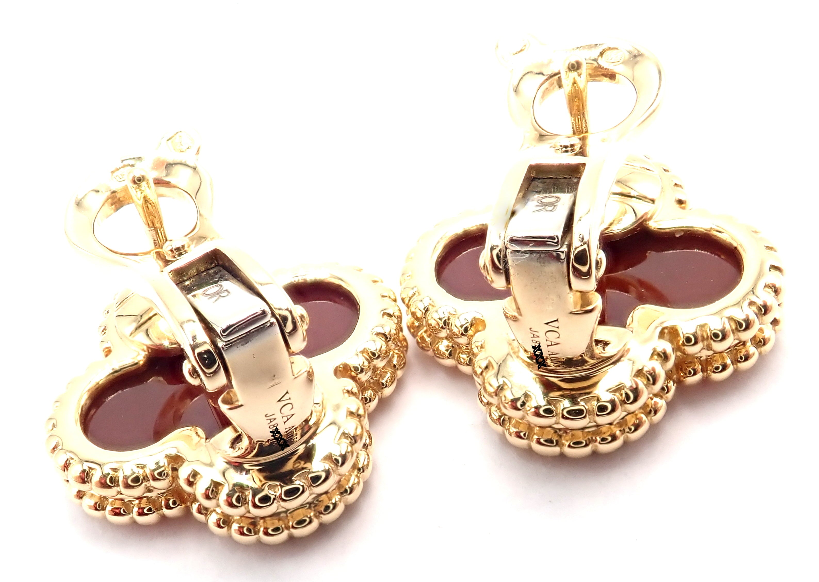 Van Cleef & Arpels Jewelry & Watches:Fine Jewelry:Earrings Van Cleef & Arpels Vintage Alhambra 18k Yellow Gold Red Agate Earrings Cert.